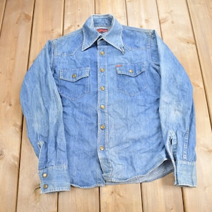 Vintage 1970s Land Hubber Denim Button Up Shirt / 1970s Button Up / Vintage Flannel / True Vintage / Snap Button
