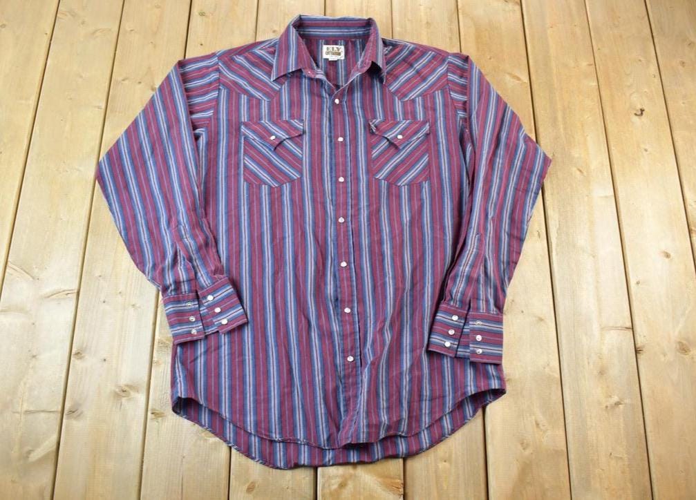 Vintage ELY Cattleman chemise western 2XL écossais marron perle