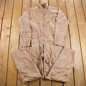Vintage 1990s US Military Flyer Coverall Jumpsuit Size 36L / Vintage Coveralls / Militaria / Distressed Coveralls / Beige / CWU-27P