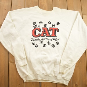 Vintage 1990s Funny Cat Themed Crewneck Sweatshirt / 90s Crewneck / Made In USA / Streetwear / Vintage Animal Sweater / Comedic Sweater