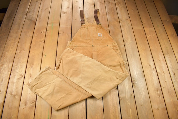 Vintage 1980s Carhartt Beige Canvas Double Knee Overalls