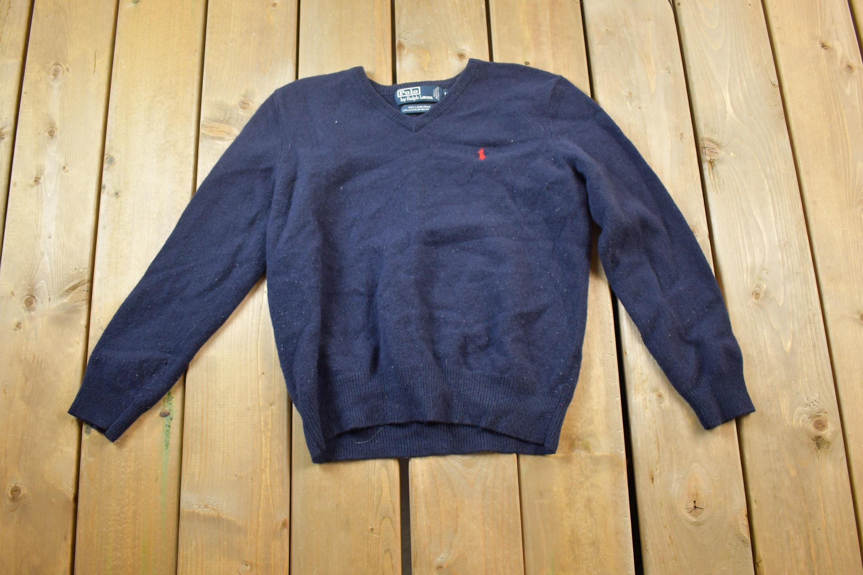 Vintage 1990s Polo by Ralph Lauren 100% Lambswool Knit V Neck 