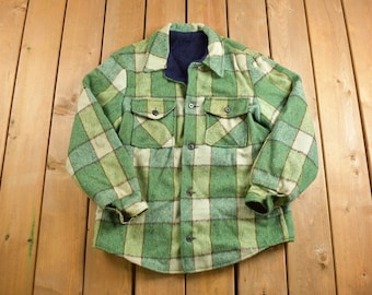 Vintage 1950s Plaid Wool Hunting Jacket / True Vintage / Button Down / Green Plaid Jacket/ 1950s Jacket / Button Up