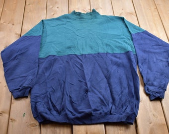 Vintage 1990s Blank Color Block Crewneck Sweatshirt / 90s Crewneck / Made In USA / Essential / Streetwear / 90s Blank / Color Block Crewneck