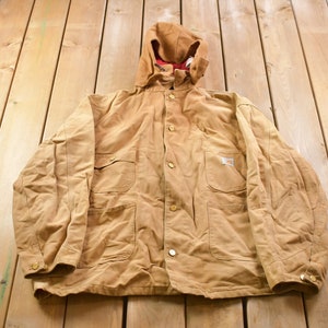 Vintage 1989 Carhartt 100 Years Red Quilt Lined Traditional Coat With Snap On Hood / Workwear / Streetwear / Vintage Carhartt / Made In USA
