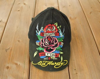 Vintage 00s Ed Hardy Hat Christian Audigier Skull Flame Swords