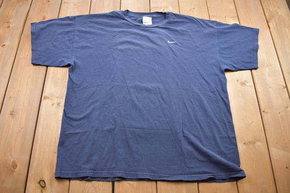 Vintage 1990s Blank Blue Nike Shirt With Swoosh Graphic T shirt