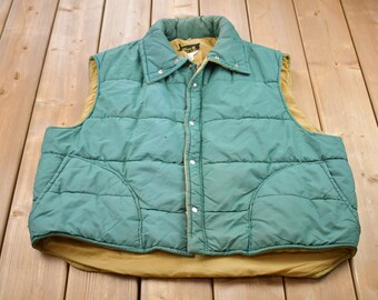 Vintage Woolrich Puffer Vest: Green Goose Down Quilted Americana