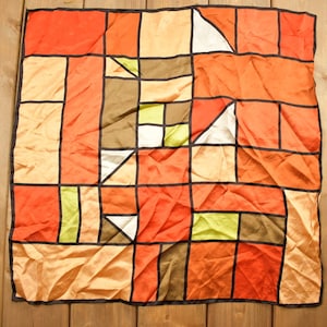 Vintage 1980s Abstract Geometric Pattern Stain Glass Style Print Scarf / Vintage Accessory / Vintage Scarf / All Over Pattern / Square Scarf