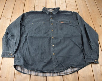 Vintage 1990s Distressed Carhartt Plaid Lined Light Weight Snap Button Jacket Size 2XL