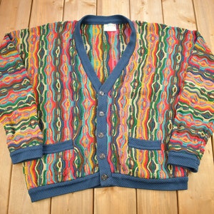 Vintage Coogi Australia 3D Colorful Cable Knit Cardigan Sweater / Vintage Coogi Sweater Made In Australia / Streetwear / Size M