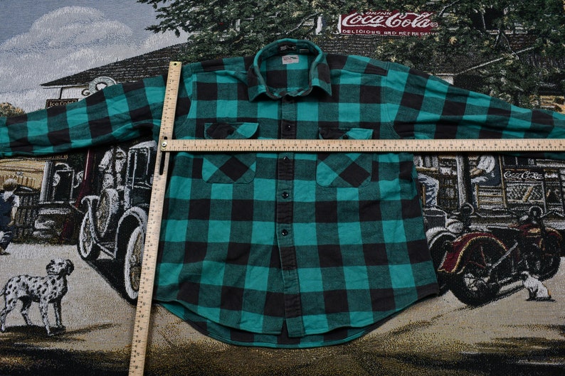 Vintage Pine Grove Button Up Shirt Plaid Pattern Print Outdoors /& Wilderness Fall Winter Casual Wear Workwear Streetwear
