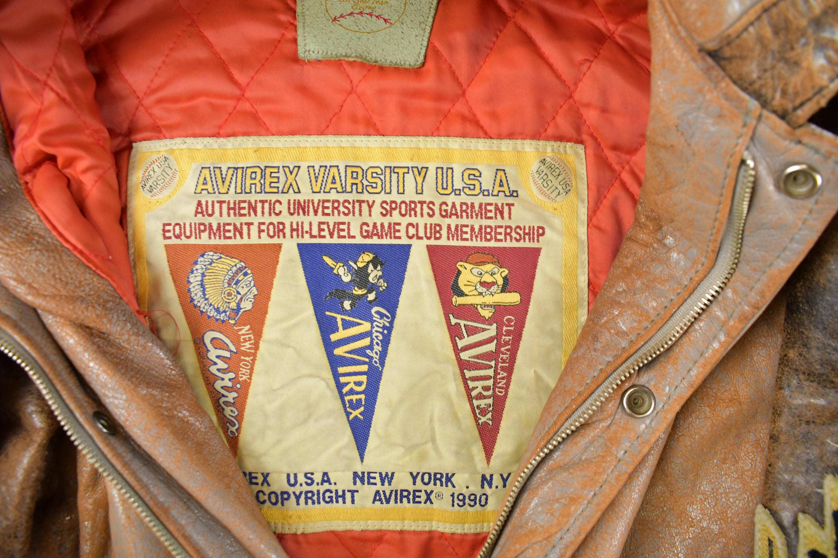 Vintage 1990s Avirex USA Native Tribal Leather Varsity Jacket