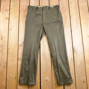 Vintage 1970s Higgins Slacks Green Pleated Trousers Size 34 x 30 / Streetwear Fashion / True Vintage / 70s Pants / Fatigues