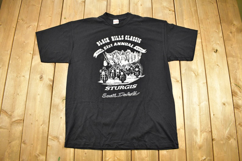 Vintage 1991 Sturgis Black Hills 51st Bike Rally Motorcycle T-Shirt / Single Stitch / Made In USA / Eagle Graphic / Biker / South Dakota / image 1