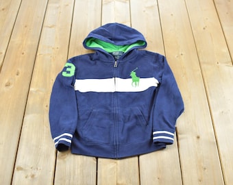 Bluza z kapturem i zamkiem błyskawicznym w stylu vintage z lat 90. XX wieku od Ralpha Laurena, haftowana, młodzieżowa, z logo konia i motywem przewodnim z lat 90.