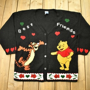 Vintage 1990s Winnie The Pooh Disney Knitted Cardigan Sweater / Vintage Disney / Size XL / Made In USA / All Over