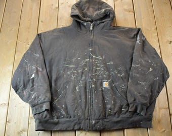 Vintage Distressed Carhartt Full Zip Fleece Lined Hoodie Sweatshirt / Workwear / Streetwear / 80s / 90s / Vintage Zip Up