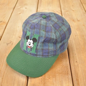 Vintage 1990-tals Musse Pigg Disney Rutig Snapback Pappahatt / 90-tals Broderad Tecknad Keps / Tillverkad i USA