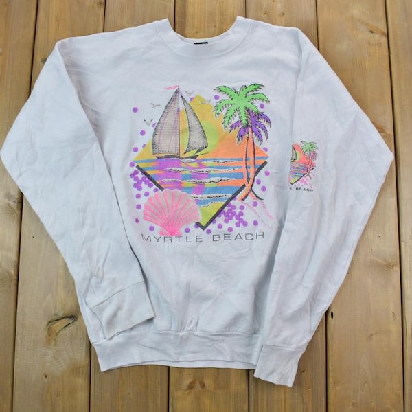 Vintage 1980s Myrtle Beach / Crewneck Sweatshirt / 90s Crewneck / Made In USA / Essential / Nautical Streetwear / 80s Blank Neon / Florida