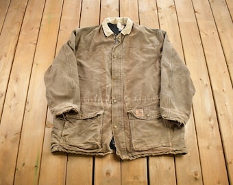 Vintage 1990s Carhartt Chore Jacket / Workwear / Streetwear / Made In USA / Blanket Lined Jacket / Distressed Carhartt /