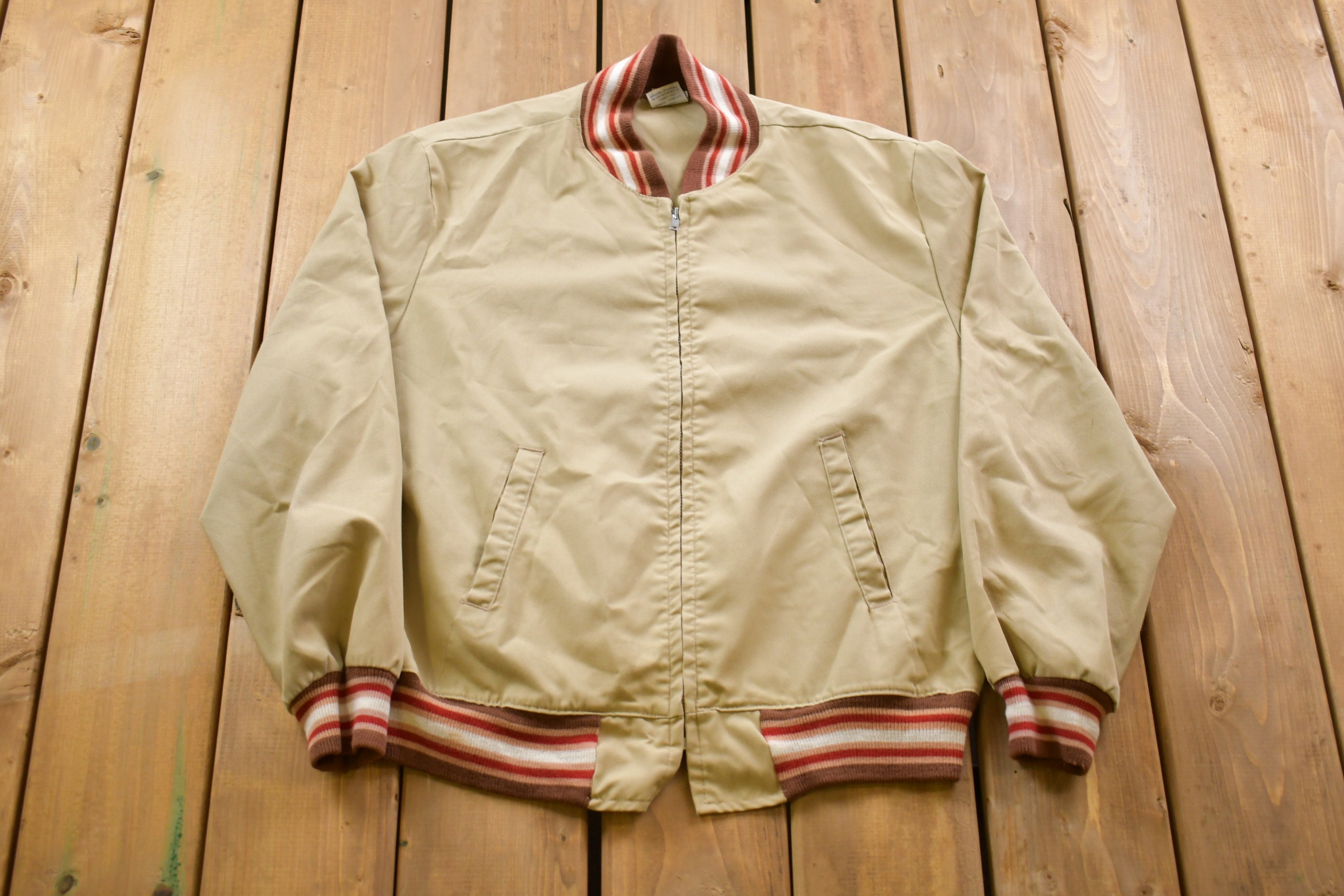 Vintage 1980s Sportswear Canvas Full Zip Bomber Jacket