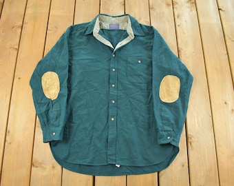 Vintage 1980s Pendleton Wool Flannel Button Up Shirt Men's XL / 80s Button Up / Vintage Pendleton / True Vintage / Outdoors / Elbow Patch