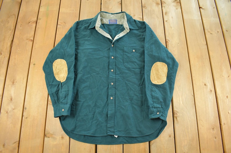 Vintage 1980s Pendleton Wool Flannel Button Up Shirt Men's XL / 80s Button Up / Vintage Pendleton / True Vintage / Outdoors / Elbow Patch image 1