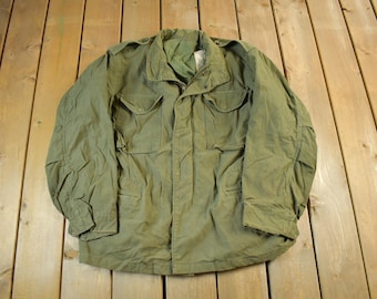 Vintage 1982 Militär Jacke Herren L / Button Up Jacket / OG-107 Sateen / Distressed / 80s Army Green / Ephemera / Militaria