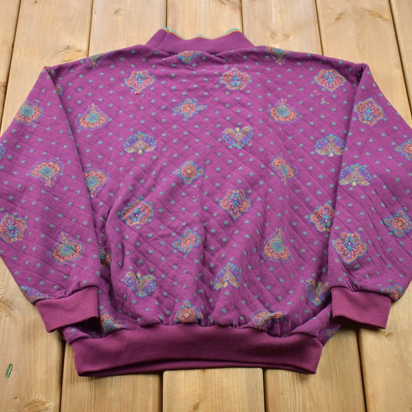 Vintage 1990s Patterned Turtleneck Sweater / 90s Turtleneck / Grandma Sweater / Streetwear / Purple Turtleneck / Patterned Sweater