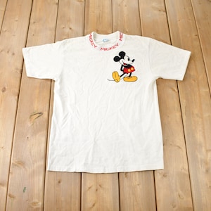 Vintage 1980s Disney Mickey Mouse Embroidered Collar Graphic T-Shirt Made In USA