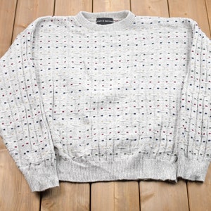 Vintage 1990s Craft & Barrow Knitted Sweater / Vintage 90s Crewneck / Pattern Sweater / Outdoor / Hand Knit / Pullover Sweatshirt