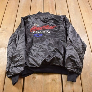 Vintage 1970s West Ark Embroidered The Heartbeat Of America Chevy Satin Bomber / Fall Outerwear / Streetwear / Made In USA / True Vintage