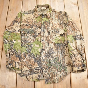 Vintage 1990s Echter Baum Camouflage Hemd in Rot / Rot / Beige / Natur / Natur / Jagdhemd