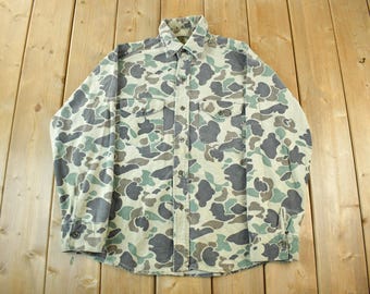 Vintage 80er 1990er Duck Camo Button Up Shirt Herren Large / Naturbursche / 80s Jagdhemd / Tree Camo
