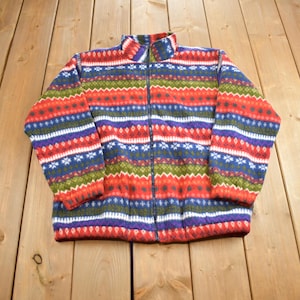 Vintage 1990s Alfred Dunner Colorful Abstract Pattern Full Zip Fleece Sweater