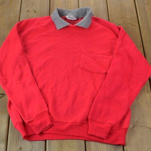 Vintage 1990s Red Blank Collared Sweatshirt / 90s Sweater / Streetwear / 90s Blank