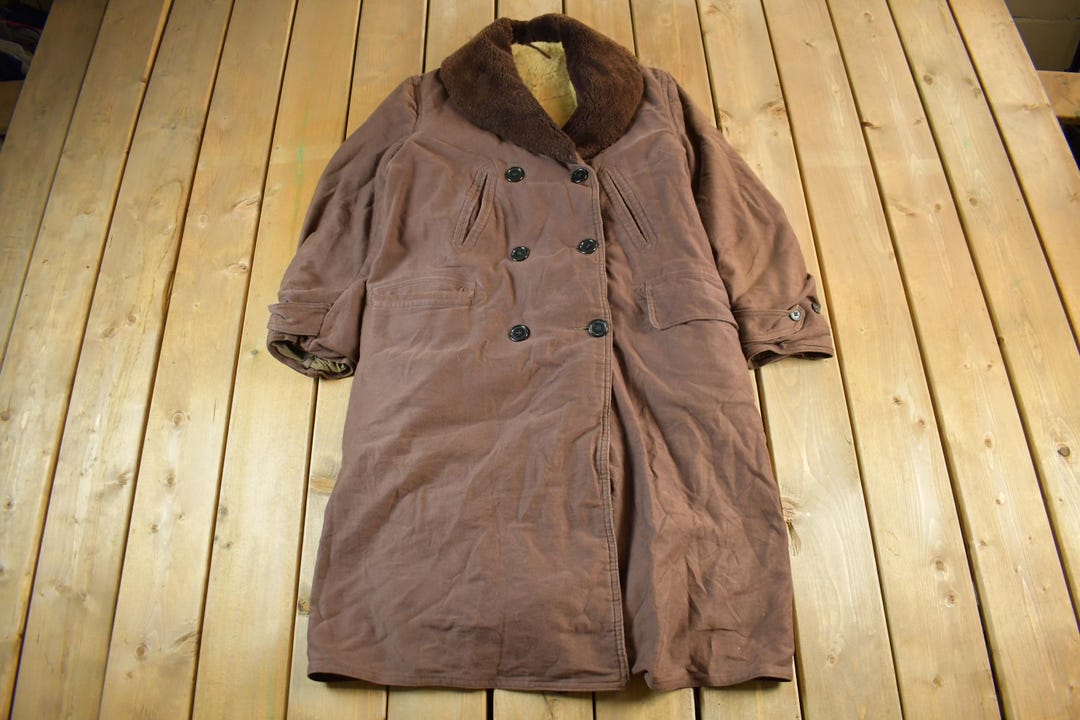 Vintage 1940s U.S. Military Mackinaw WW2 Double Breasted Shearling