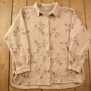 Vintage 1990s Justin Allen Xtra Floral Fleece Button Up Shirt / 1990s Button Up / Vintage Flannel / Basic Button Up / JA Sport /