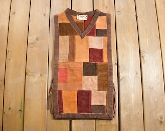 Vintage 1960s Genuine Leather Suede Patch Poncho Vest / Mosaic / Cuirex / Streetwear Fashion / Made in Canada / True Vintage