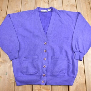 Vintage 1990s Chinawear Cardigan Sweater / Vintage Cardigan Sweatshirt / Button Up / 90s Blank / Purple
