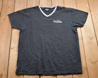Camiseta vintage de los 90 de Polo Jeans Ralph Lauren con estampado gráfico bordado para hombre, talla XL / Años 90 / Ropa urbana / Estilo deportivo vintage / Cuello en V de Polo Jeans de los 90