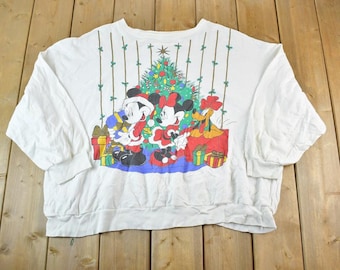 Vintage 1990s Mickey Mouse Disney Christmas Crewneck / Vintage Sweatshirt / Vintage Disney / Mickey / Embroidered / Made In USA