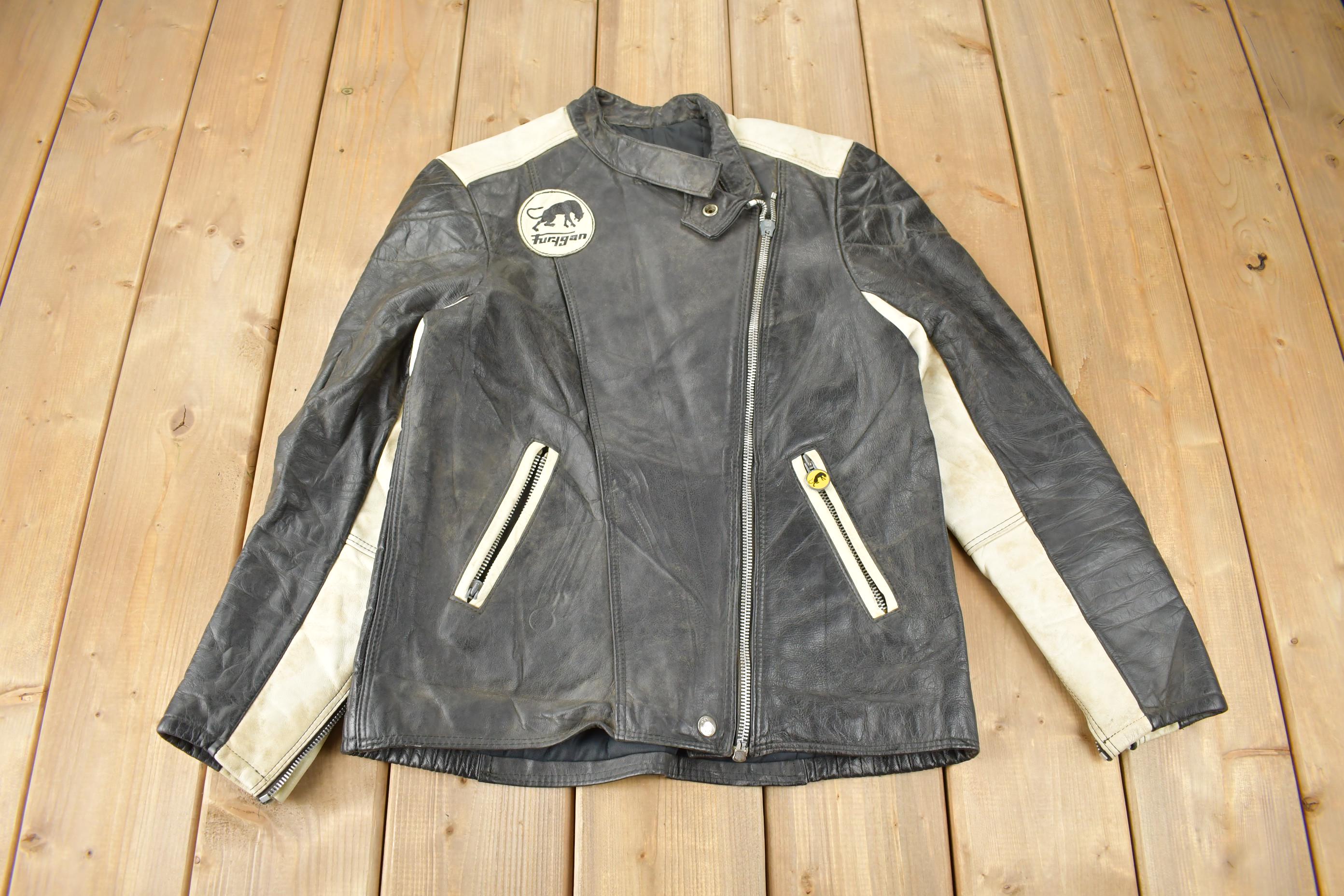 Vintage 1980s Furygan Leather Motorcycle Jacket Made in France