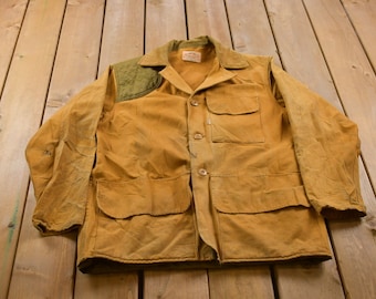 Medium Vintage 70s JC Penney Orange & Beige Tan Canvas Hunting