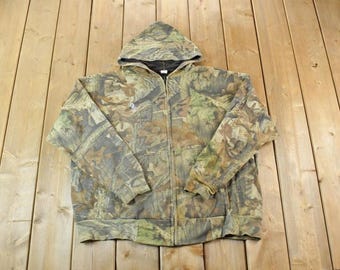 Vintage Early 1990s Ace Sportswear Realtree Camo Full Zip Graphic Hoodie / 90s Hoodie / Vintage Sweater / Color Block /