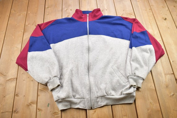 Vintage 1990s Active Wear Colour Block Zip up Sweatshirt / 90s 