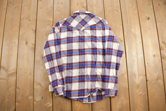 Vintage 1990s Wrangler Wrancher Plaid Flannel But… - image 2