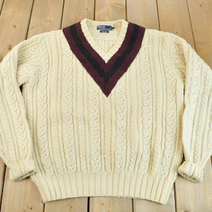 Vintage 1980s Polo Ralph Lauren 100% Wool Hand Knit Sweater / Vintage Polo / Cable Knit / Heavy Weight / Striped Ralph Lauren Knit