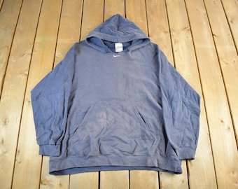 Vintage 1990s Nike Embroidered Mini Middle Swoosh Hoodie Men's 2XL / Sun Faded Distressed / Swoosh Logo Sweatshirt / 90s Sweater